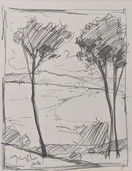 11×14 LANDSCAPE TREES MOUNTAINS Drawing JOSE TRUJILLO