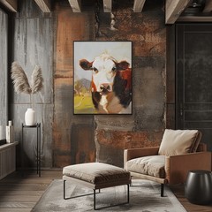 Hand-painted oil painting art animal Impressionism Cow on canvas 16″X20″