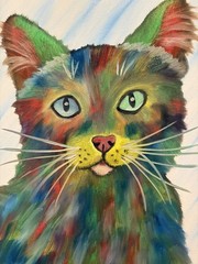 Original oil painting 11 x 14 inches beautiful colorful abstract cat