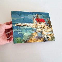 Lighthouse Michigan Original Painting Seascape Art Abstract Modern Wall Artwork