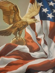 1950s Paint by Number American Eagle Flag Patriotic Folk Art Painting Framed