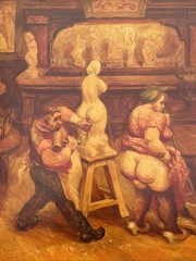 ANTIQUE PORTRAIT PAINTING SCULPTOR STUDIO WOMAN FEMALE MODEL ALAN H WOODS LISTED