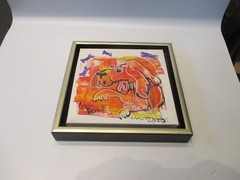 Red dog original acrylic picture/canvas drawing orig sign ZM 20x20cm