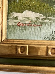 Landscape Oil Painting River Woods Gold Green Frame Vtg Signed 9.5×7.5” READ