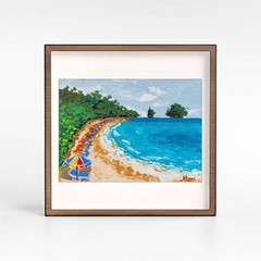 Beach Umbrellas Painting Seascape Ocean Shore Coastal Art Summer Wall Decor 6×8