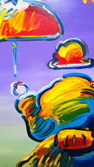 PETEX MAX 28×20 in. Painting on canvas (Umbrella man) signed & stamped. Pop art