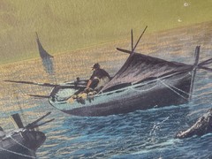 Antique Oil on Canvas Nautical Seascape Fishing Boats OLD Impressionist