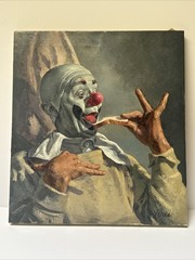 Famous Clown Painting By Veres Mid Century Portrait Circus MARGO CLARK VINTAGE
