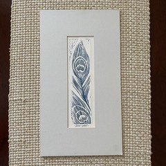 Original Woodblock Blue Feather Etching Signed By Fran Ritchie Yost D