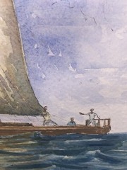 Zanzibar ‘06 Sail Boat Sea Watercolor Signed Custom Matted Framed 13.25”X16.25”