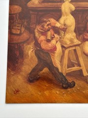 ANTIQUE PORTRAIT PAINTING SCULPTOR STUDIO WOMAN FEMALE MODEL ALAN H WOODS LISTED
