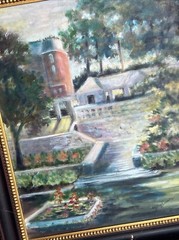 Vintage Framed Oil Painting Terraced Floral Trees Steps Signed See Pics