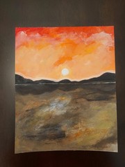 Original Sunset 11×9 painting On Paper signed art handmade expressionism