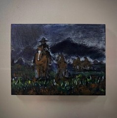 Original Oil Painting Night Ranch Cowboy Horse Remington Inspire Western Art CoA