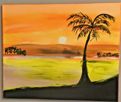 Caribbean Beach Sunset Acrylic Painting On Canvas Handmade Original Art – 30×24″