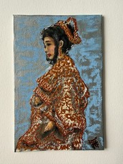 Woman Painting Girl Original Art Abstract Wall Art Woman in Gold Painting