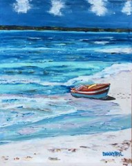 HUGE 5ft CARIBBEAN BEACH BOAT Original Art PAINTING DAN BYL Modern Canvas Signed