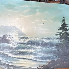 Sue Parkhill Signed Realism Seascape Ocean Waves Painting on Canvas Unframed