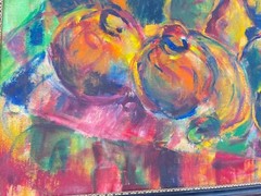 Vtg “Earth Rainbow” Fruit Abstract Oil Painting on Canvas Framed by Sharon Niles