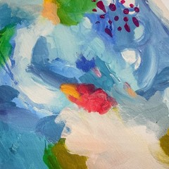 Abstract Art Painting PRINT on Paper Bright Colorful Blue Signed 12″ x 12″