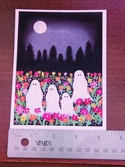 Original Acrylic Art Small PRINT Ghost Family Neon Flowers Forrest Painting