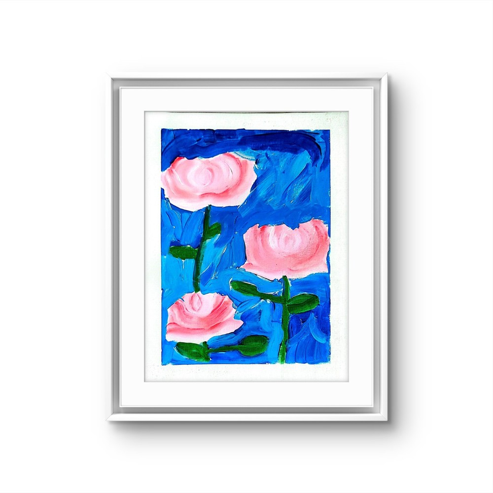 Pink Water Lotus Contemporary Acrylic Expressionist Original 9×12 Painting