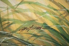 Beautiful Vintage Painting of Ducks Flying over Lake w. Long Grass Signed, Fine!