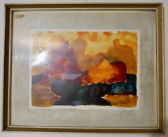 Aquarell signiert 52×42 cm Bild Bunt in Glass Rahmen