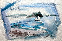 James Vance Bar Harbor Maine Watercolor – Sailboat Coastal Scene – circa 1940s