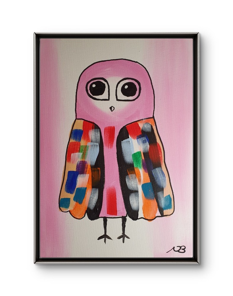 ORIGINAL ACRYLIC PAINTING 12×16 OWL BIRD ABSTRACT HOME WALL ART HAND PAINTED