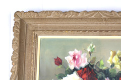 Antique Floral Still Life Oil Painting On Canvas Signed Illegible