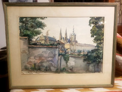 BEAUTIFUL 1937 WATERCOLOR PAINTING St VITUS CATHEDRAL CZECH REPUBLIC SIGNED KOCI
