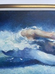 MID CENTURY BALLET PAINTING LARGE BLUE IMPRESSIONISM DANCER PERFORMER WOMAN