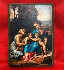 🙌Painting on wooden base print on canvas vintage 1960s Length 9inch Width 6.3