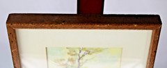 Vintage Watercolor Painting Landscape with Rustic Wooden Frame c. 1930-40