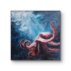 Original 10 X 10 Expressionist Deep Sea Octopus Acrylic Canvas Wall Painting