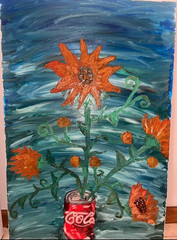 Orange Flowers Still Life Painting in Coca-Cola Can, Contemporary huge canvas