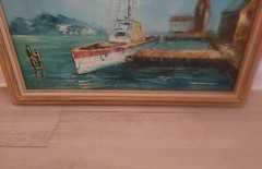 Maritime Seascape Sailboat Docked In Harbour Oil Painting Signed By A. Friden