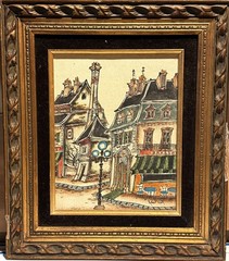 Robert Scott (American), VTG c.1970’s Orig. Folk Art O/C „Parisian Street Scene“