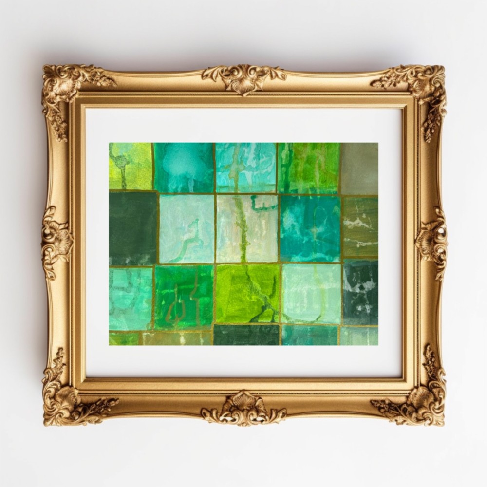 Painting Original Abstract Art Matted 11×14 Acrylic Green Wall Decor Jimarieart