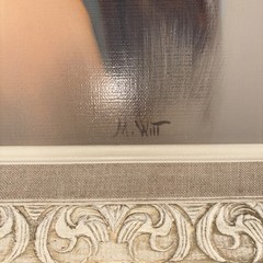 Vintage 1971 Portrait Oil Painting Brunette Woman w/Blue Eyes Signed M. Witt