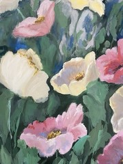 F.T. Vintage Still Life Impressionist Garden Spring Poppies Wild Flower Painting