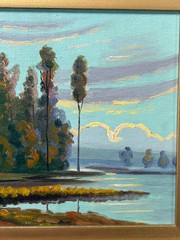 Vintage Landscape Painting Marsh Coastal Lake Mountain River Signed Pair