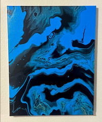 Abstract Painting Wall Art, Blue Black, Unframed, Single Piece