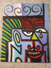 Original Vintage Modern Geometric 80s 90s Acrylic Painting on Canvas Board 8×10″