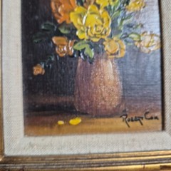 Robert Cox Original Canvas Oil Painting Floral Signed Framed 7.5”x9.5”