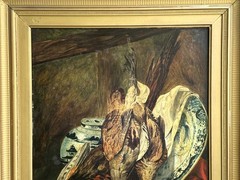 ANTQ British School Still Life With Game Birds O/C Signed M. E. Wood, Dated 1889
