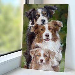 Australian Shepherds Original Acrylic Painting Pet Portrait Animals Dog 12×8 Ⓣ