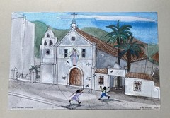 Leo Politi ~ SIGNED Original Painting “Old Plaza Church” 1969 (Caldecott Artist)