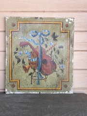 Pair of Large French Louis XVI Style Painted Oil on Wood Trophy Paintings